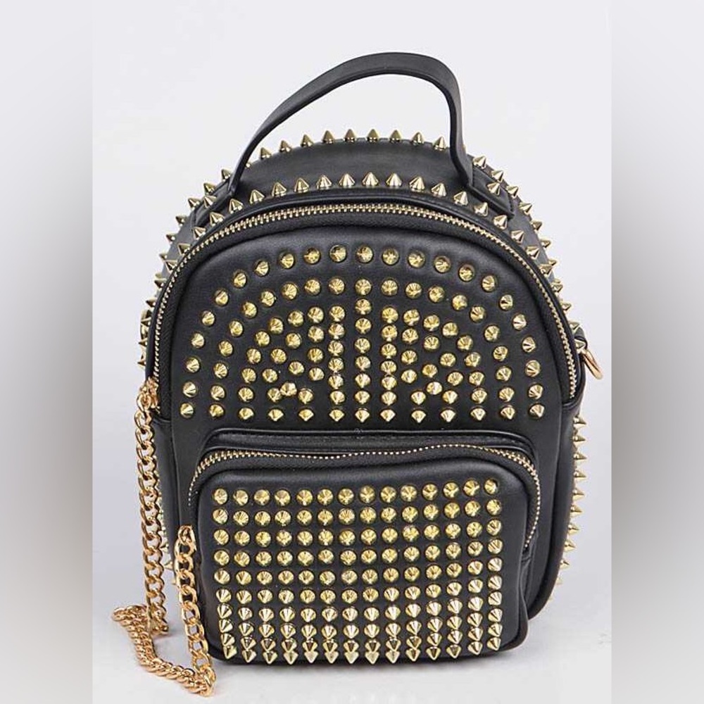 Vegan Leather Studded Spike Backpack Purse